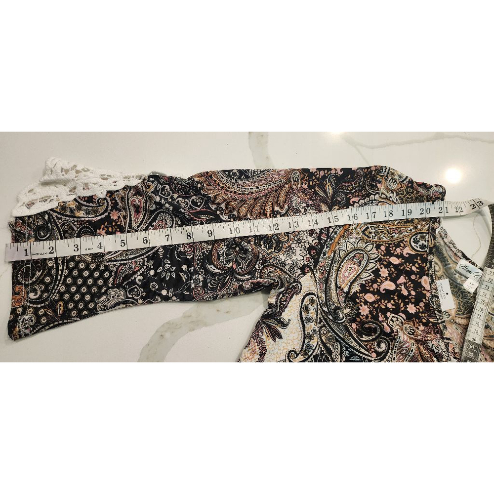 Stem & Vine Paisley Boho Top Womens Plus 1X Black Floral Lace Sleeve Blouse NWT - Picture 10 of 12